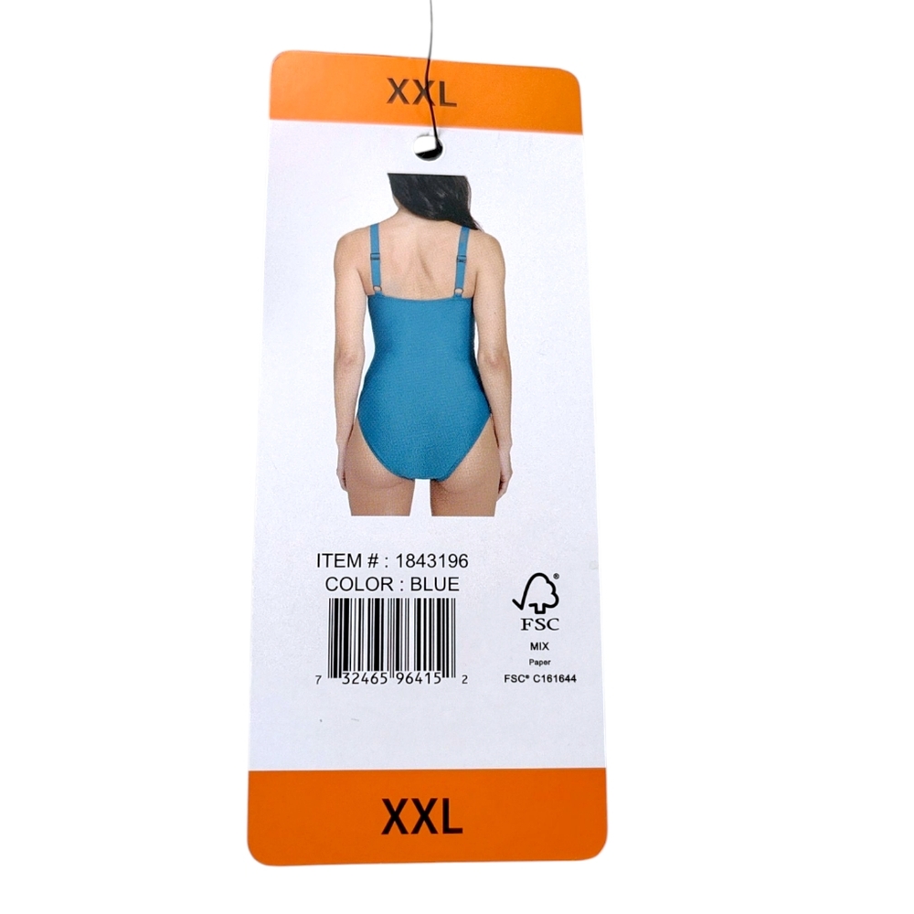 DKNY Teal Starburst Shirred One-Piece Swimsuit NWT | XXL - Picture 7 of 13